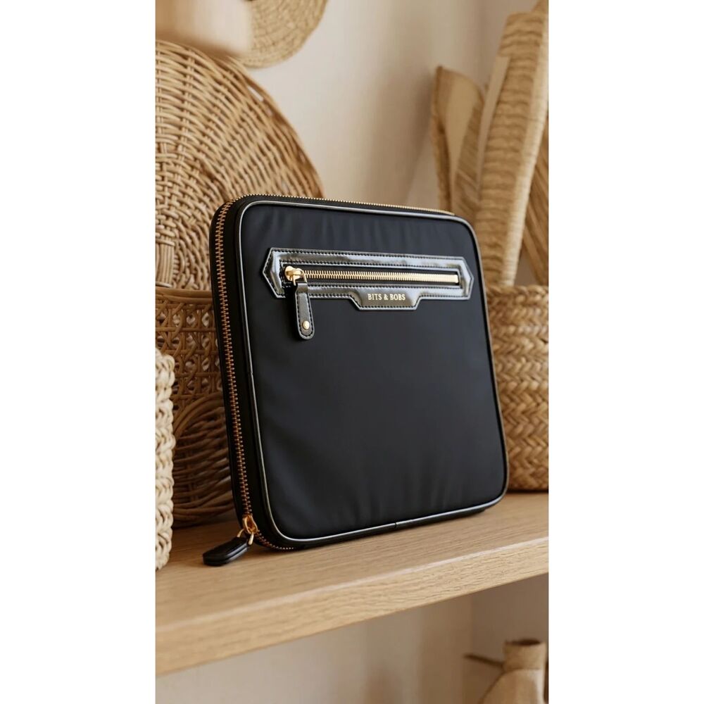 BITS & BOBS Deep black Nylon body with patent leather trim Bag | Sz One Size